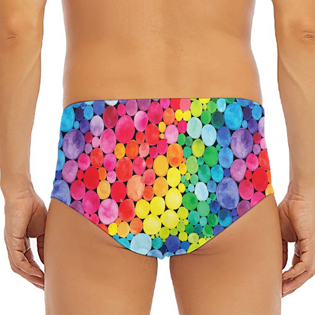 Watercolor Rainbow Pattern Print Men's Triangle Swim Briefs