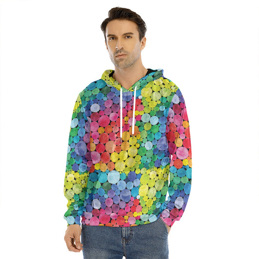 Watercolor Rainbow Pattern Print Men's Velvet Pullover Hoodie