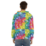 Watercolor Rainbow Pattern Print Men's Velvet Pullover Hoodie