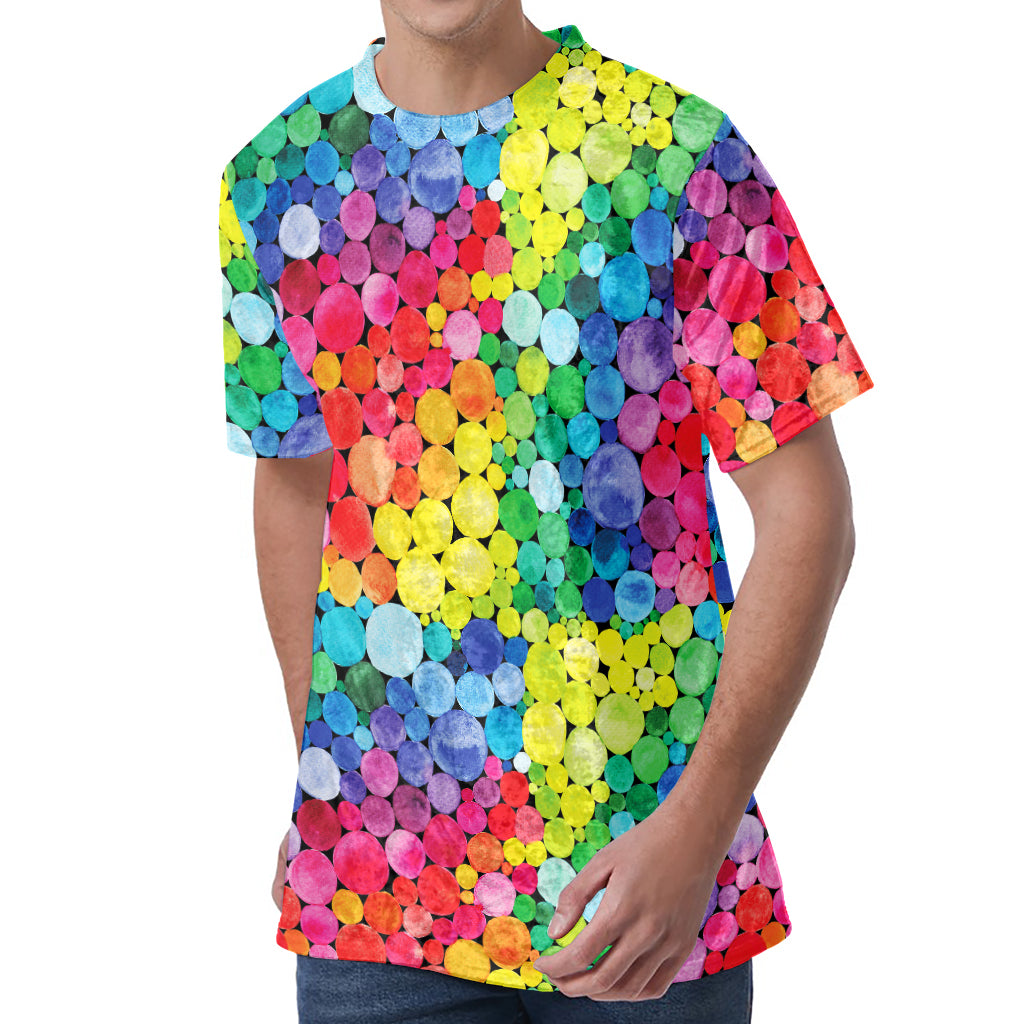 Watercolor Rainbow Pattern Print Men's Velvet T-Shirt