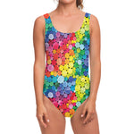 Watercolor Rainbow Pattern Print One Piece Swimsuit