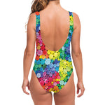 Watercolor Rainbow Pattern Print One Piece Swimsuit