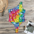 Watercolor Rainbow Pattern Print One Shoulder Bodysuit