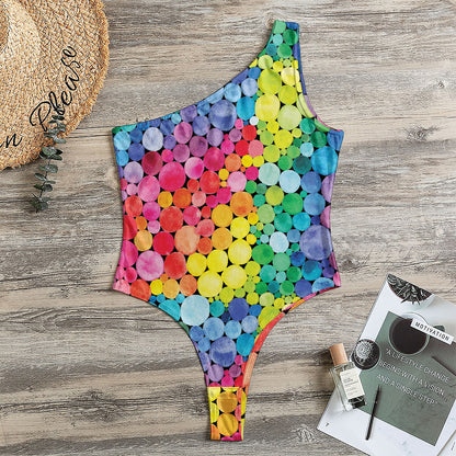 Watercolor Rainbow Pattern Print One Shoulder Bodysuit