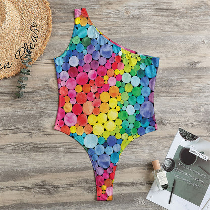 Watercolor Rainbow Pattern Print One Shoulder Bodysuit