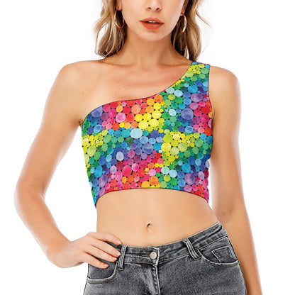 Watercolor Rainbow Pattern Print One Shoulder Crop Top