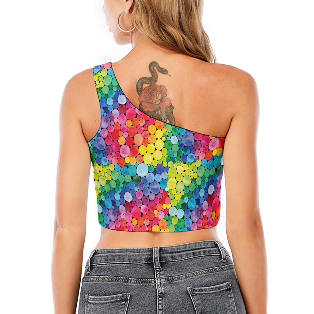 Watercolor Rainbow Pattern Print One Shoulder Crop Top