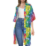 Watercolor Rainbow Pattern Print Open Front Beach Cover Up