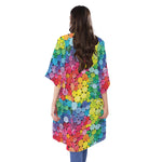 Watercolor Rainbow Pattern Print Open Front Beach Cover Up