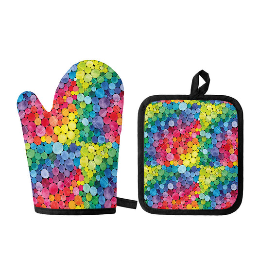 Watercolor Rainbow Pattern Print Oven Mitt And Pot Holder Set