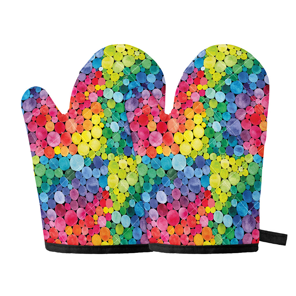 Watercolor Rainbow Pattern Print Oven Mitts