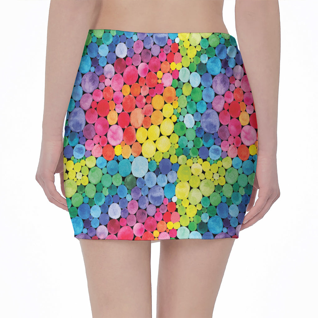 Watercolor Rainbow Pattern Print Pencil Mini Skirt