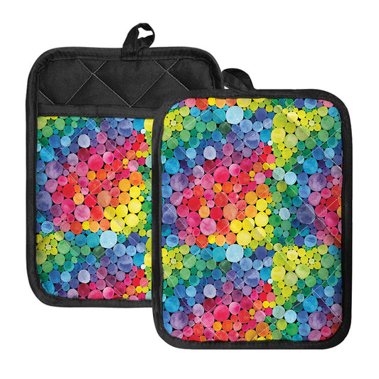 Watercolor Rainbow Pattern Print Pot Holders With Pocket
