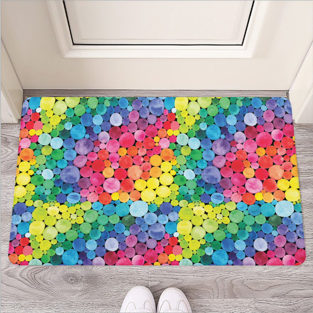 Watercolor Rainbow Pattern Print Rubber Doormat