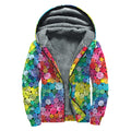 Watercolor Rainbow Pattern Print Sherpa Lined Zip Up Hoodie