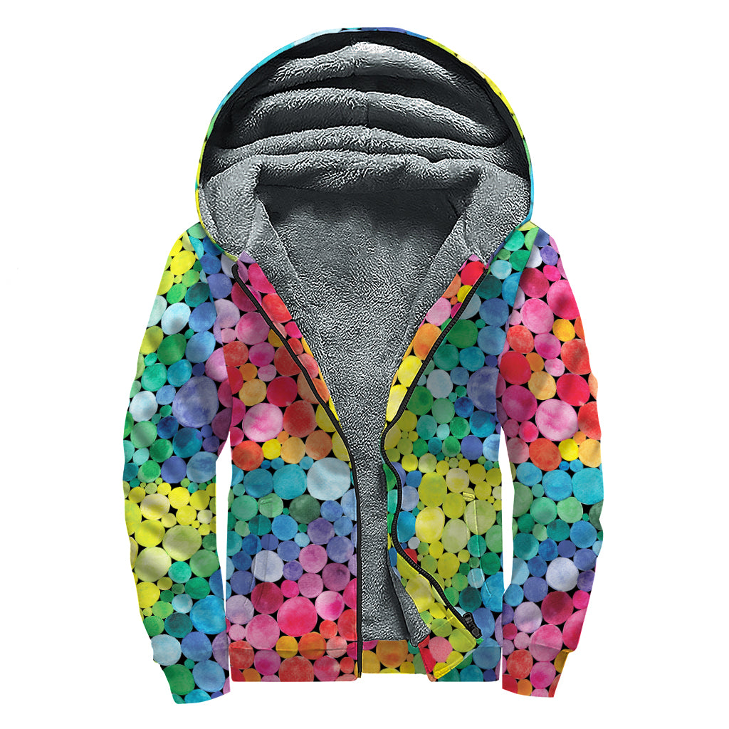 Watercolor Rainbow Pattern Print Sherpa Lined Zip Up Hoodie
