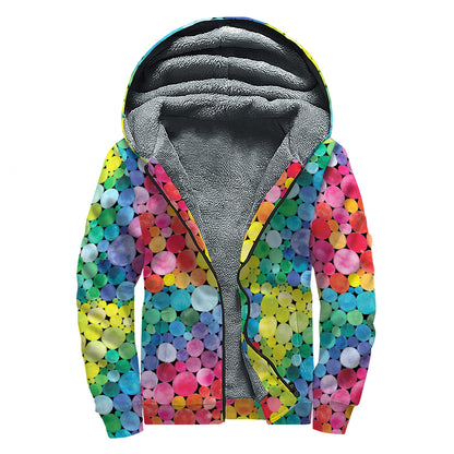 Watercolor Rainbow Pattern Print Sherpa Lined Zip Up Hoodie