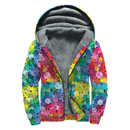 Watercolor Rainbow Pattern Print Sherpa Lined Zip Up Hoodie