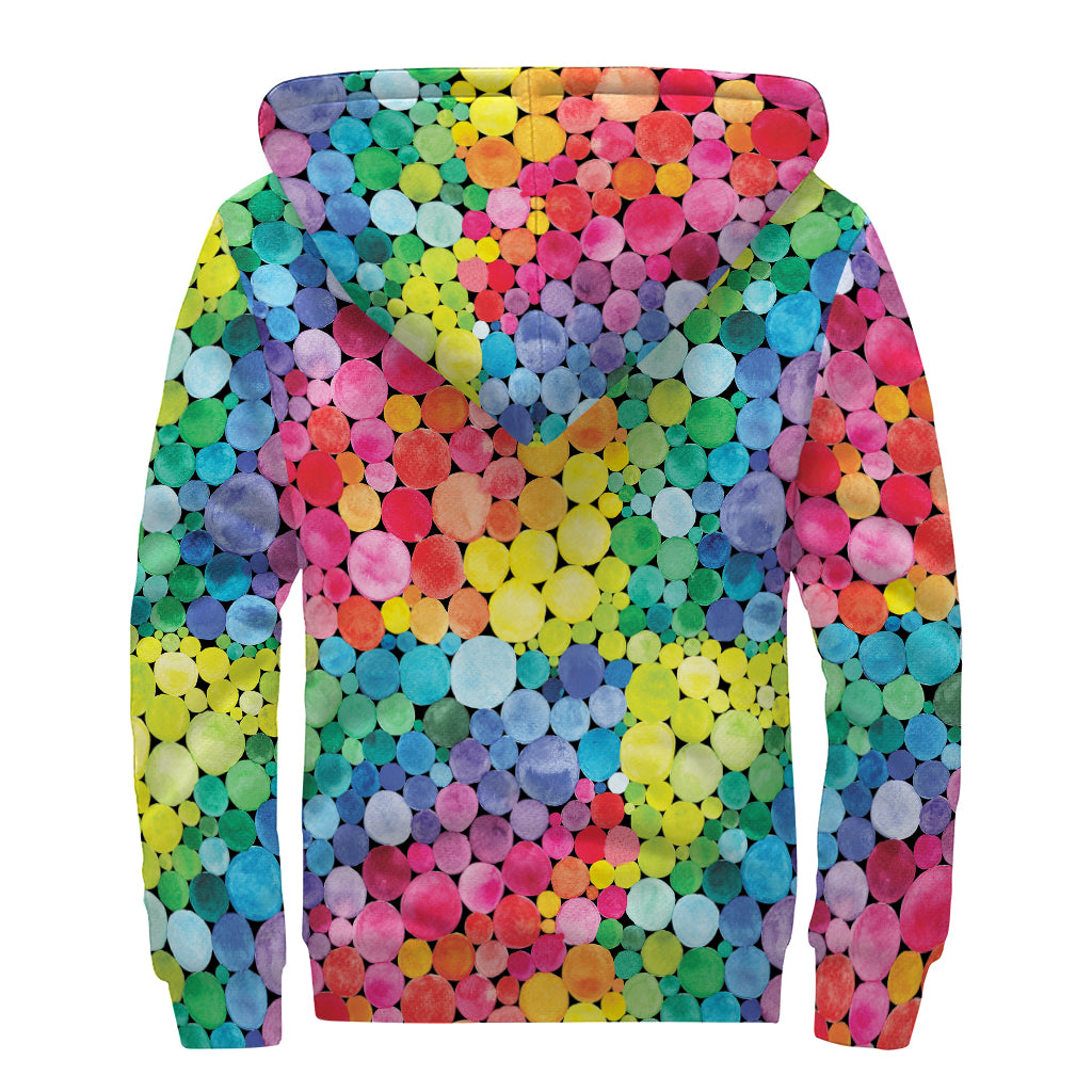 Watercolor Rainbow Pattern Print Sherpa Lined Zip Up Hoodie