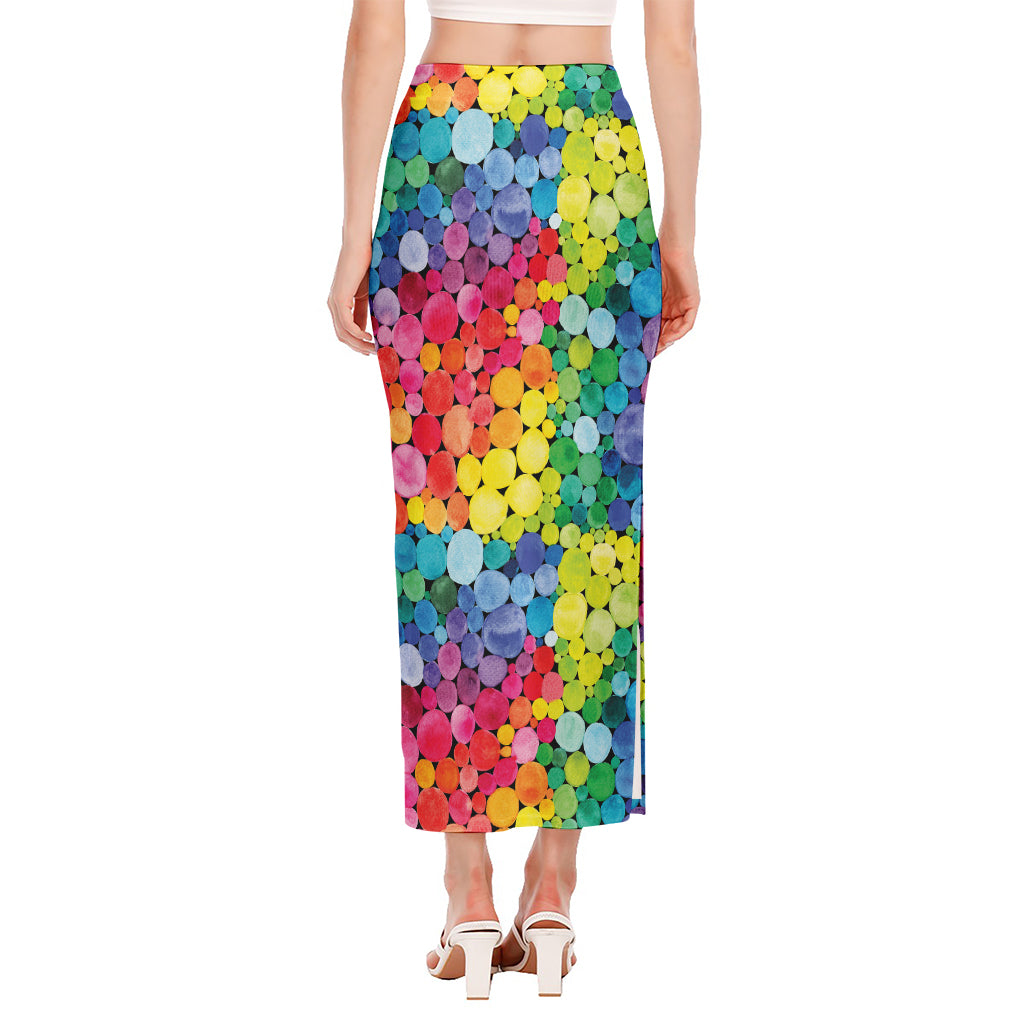 Watercolor Rainbow Pattern Print Side Slit Maxi Skirt