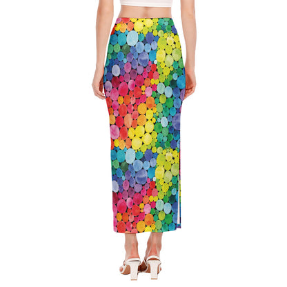 Watercolor Rainbow Pattern Print Side Slit Maxi Skirt