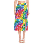 Watercolor Rainbow Pattern Print Side Slit Midi Skirt
