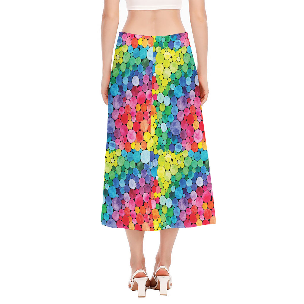Watercolor Rainbow Pattern Print Side Slit Midi Skirt