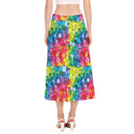 Watercolor Rainbow Pattern Print Side Slit Midi Skirt