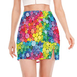 Watercolor Rainbow Pattern Print Side Slit Mini Skirt