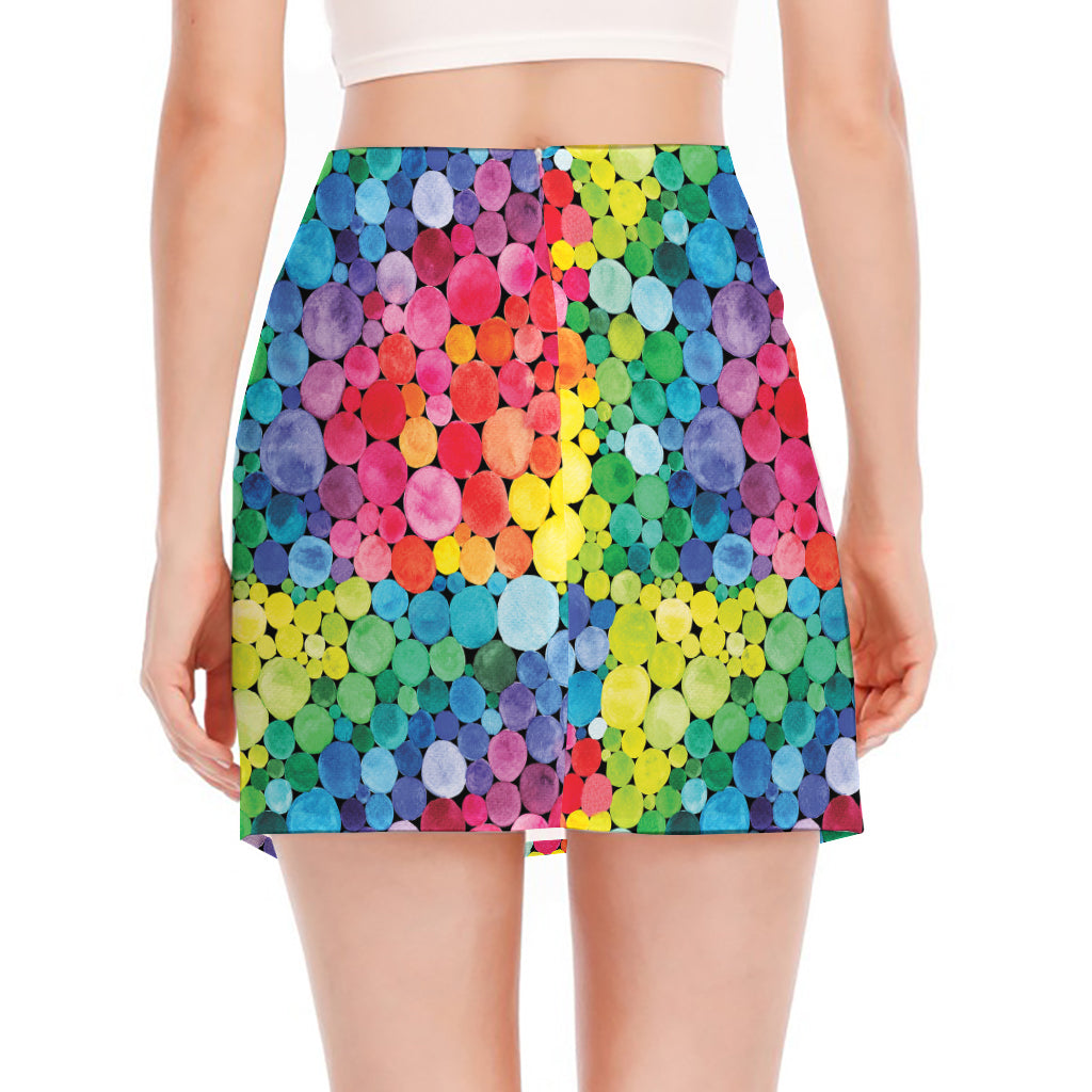 Watercolor Rainbow Pattern Print Side Slit Mini Skirt