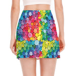 Watercolor Rainbow Pattern Print Side Slit Mini Skirt