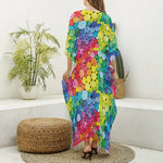 Watercolor Rainbow Pattern Print Silk V-Neck Kaftan Dress