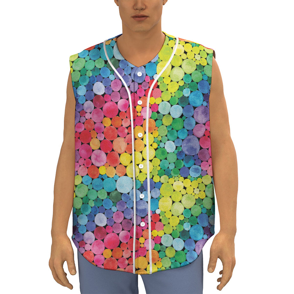 Watercolor Rainbow Pattern Print Sleeveless Baseball Jersey