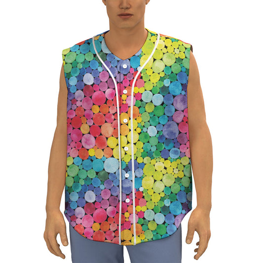 Watercolor Rainbow Pattern Print Sleeveless Baseball Jersey