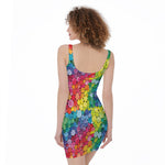 Watercolor Rainbow Pattern Print Sleeveless Bodycon Dress