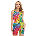 Watercolor Rainbow Pattern Print Sleeveless One Piece Swimsuit