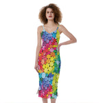 Watercolor Rainbow Pattern Print Slim Fit Midi Cami Dress