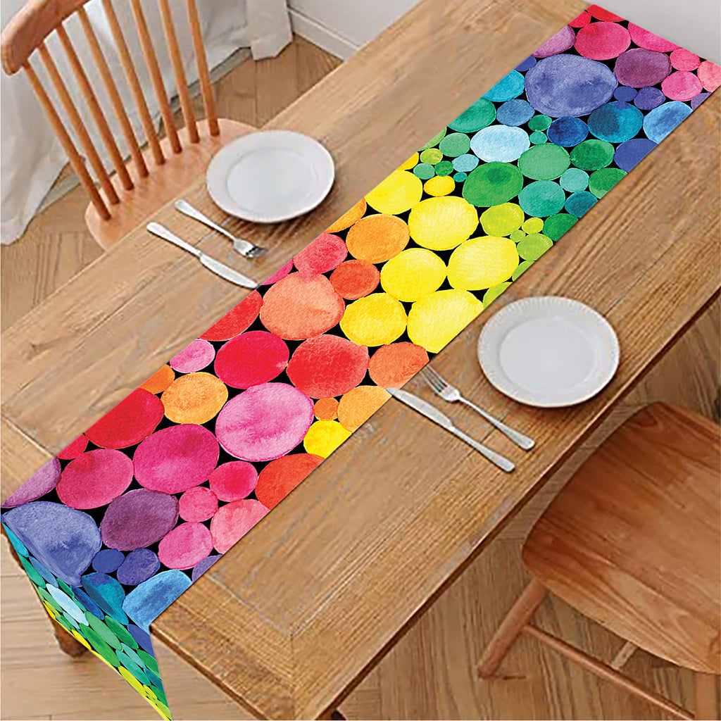 Watercolor Rainbow Pattern Print Table Runner
