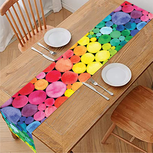 Watercolor Rainbow Pattern Print Table Runner