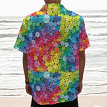 Watercolor Rainbow Pattern Print Textured Short Sleeve Shirt