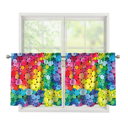 Watercolor Rainbow Pattern Print Tier Curtains