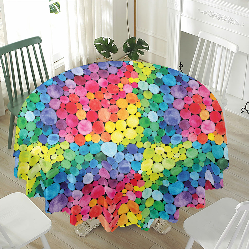 Watercolor Rainbow Pattern Print Waterproof Round Tablecloth