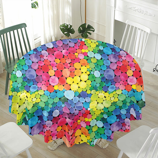 Watercolor Rainbow Pattern Print Waterproof Round Tablecloth