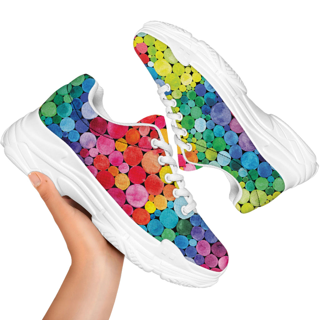 Watercolor Rainbow Pattern Print White Chunky Shoes