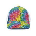 Watercolor Rainbow Pattern Print White Mesh Trucker Cap