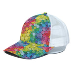 Watercolor Rainbow Pattern Print White Mesh Trucker Cap