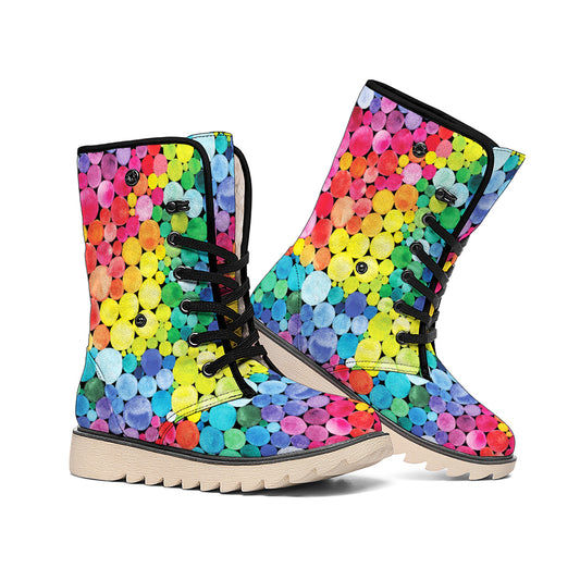 Watercolor Rainbow Pattern Print Winter Boots