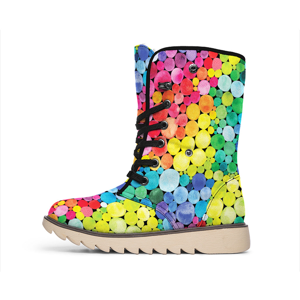 Watercolor Rainbow Pattern Print Winter Boots