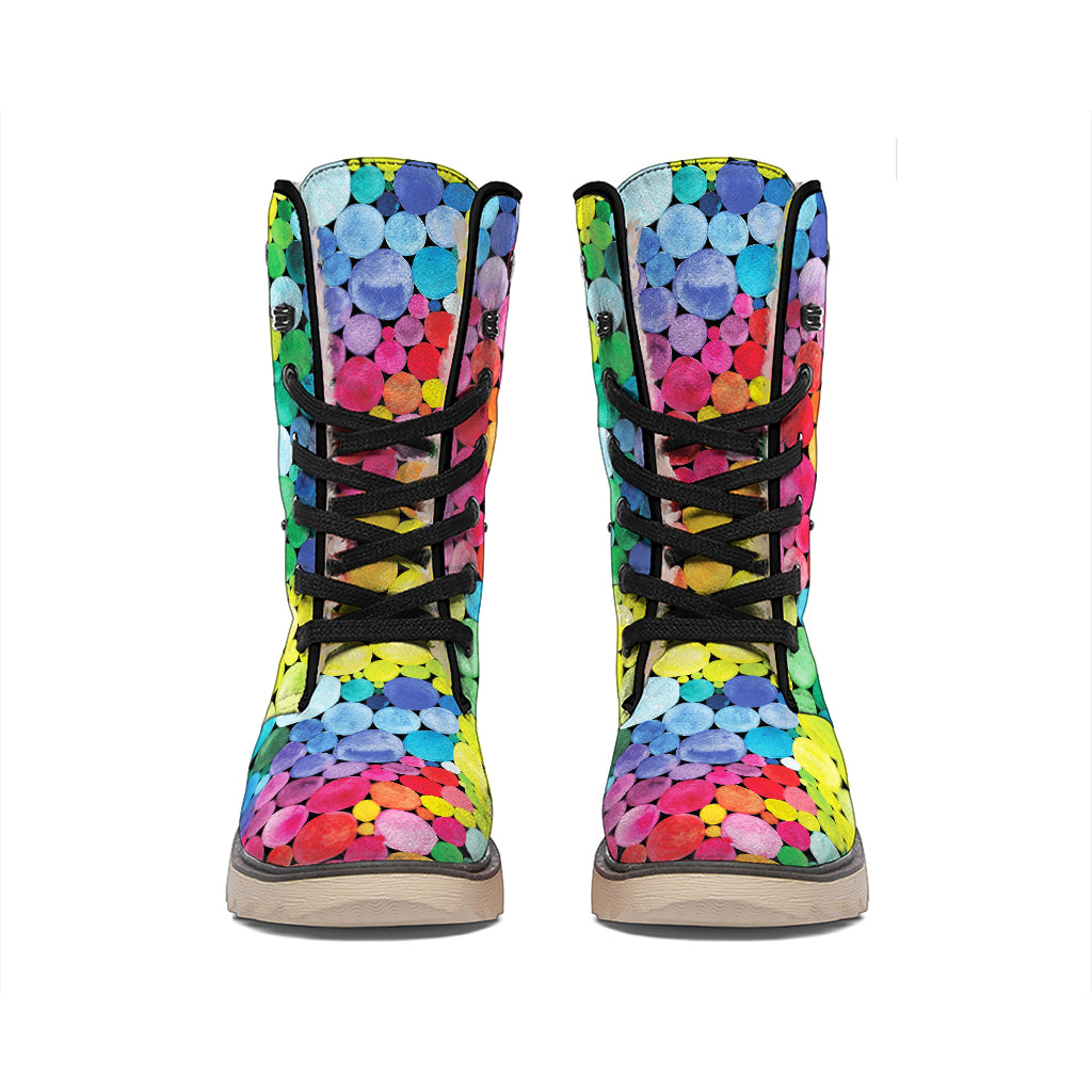 Watercolor Rainbow Pattern Print Winter Boots