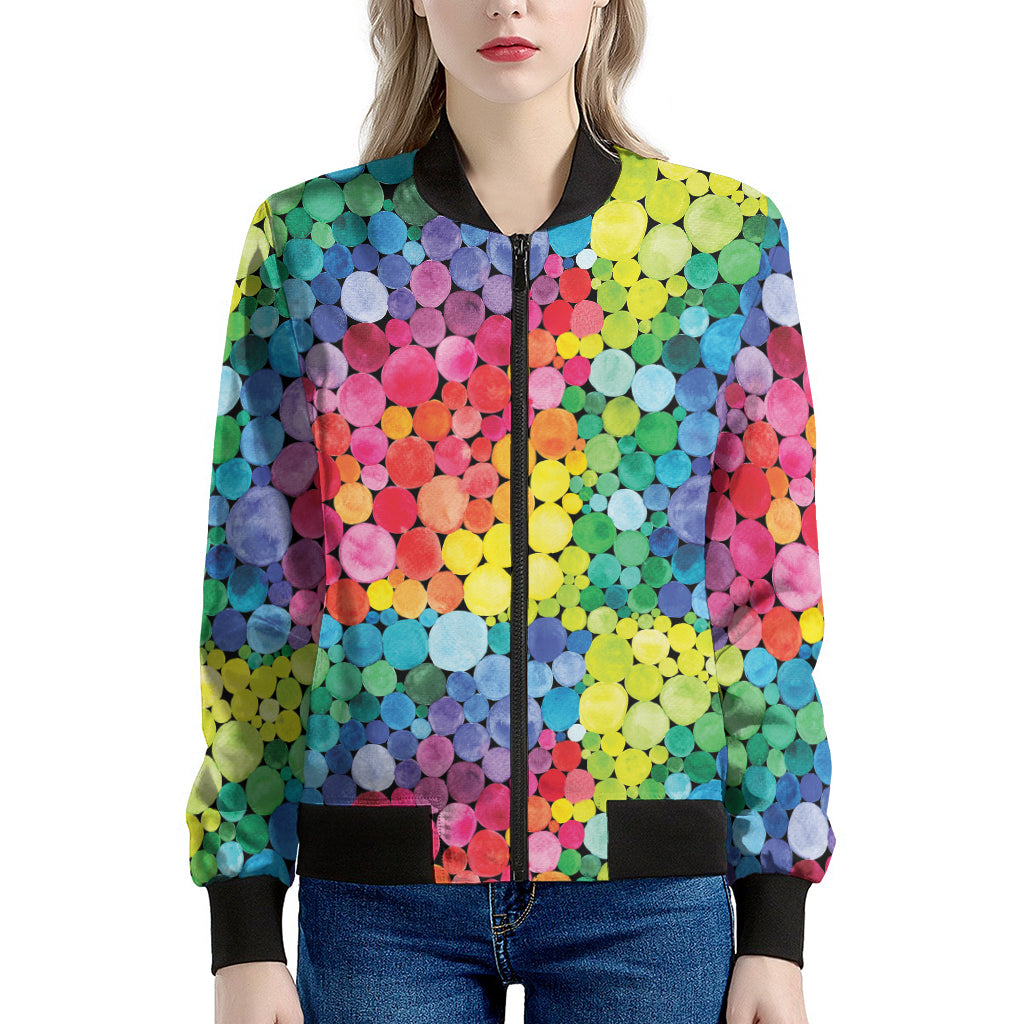 Watercolor Rainbow Pattern Print Women's Bomber Jacket